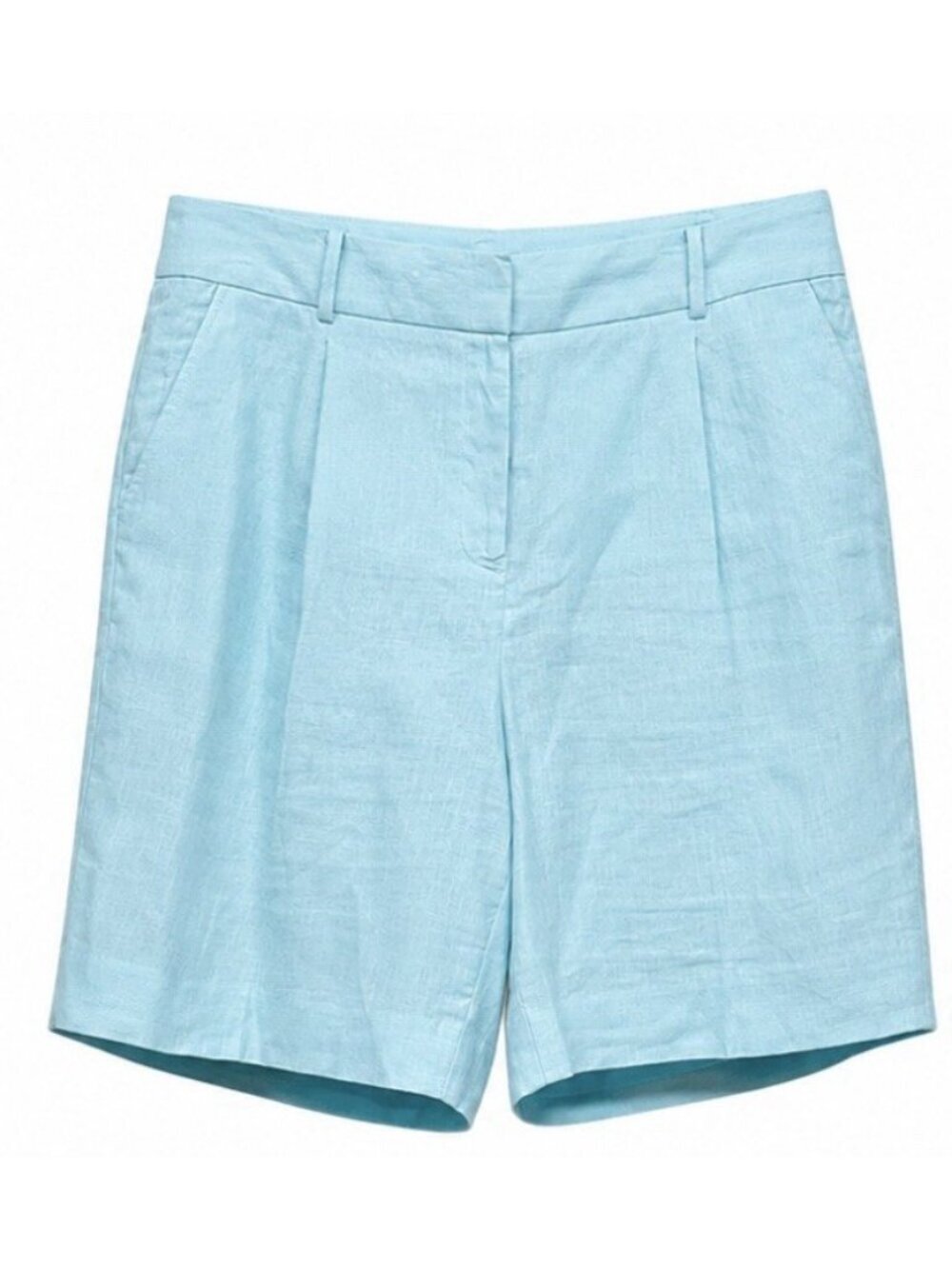 Talbots 100% Linen Shorts Women’s 12p Aqua Blue Pleated High Rise Coastal Beach